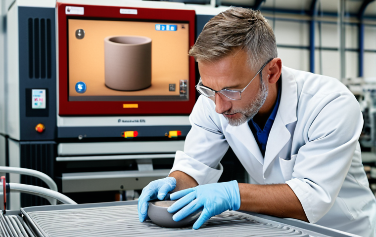 **Certified ceramic professional**: A skilled ceramic engineer or technician working in a modern ceramic manufacturing facility, showcasing their expertise and use of advanced technology. Focus on conveying professionalism and competence.
